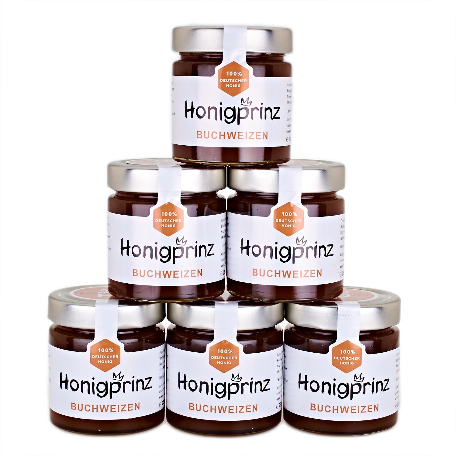 Buchweizenhonig Set 6x 250g frontal Deutscher Honig