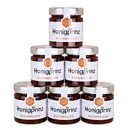 Buchweizenhonig Set 6x 250g frontal Deutscher Honig 